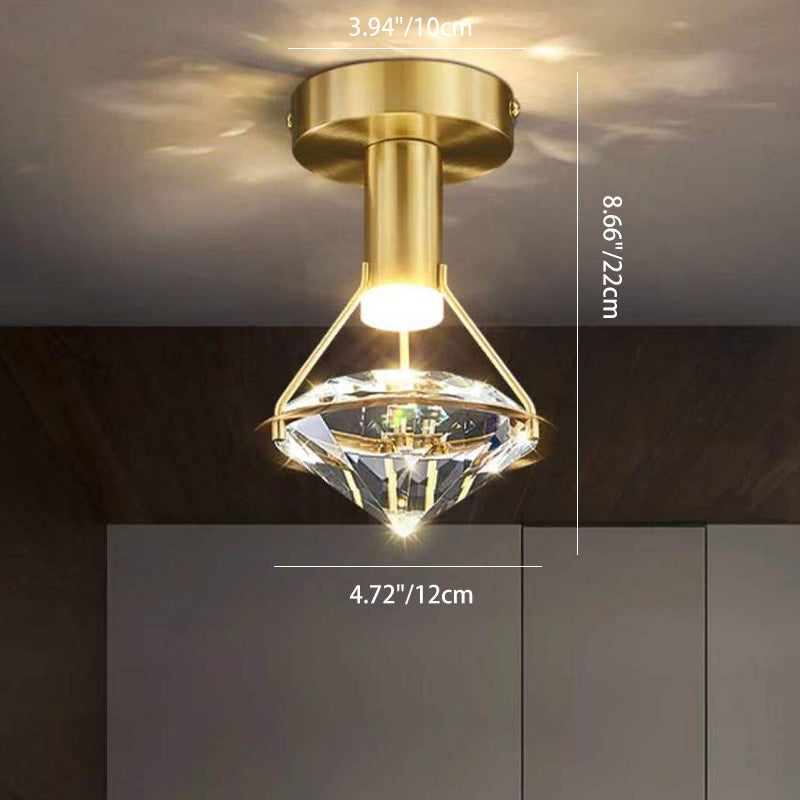 Lustre semi-encastré moderne en fer à cylindre conique en diamant de luxe avec cristaux LED pour chambre 