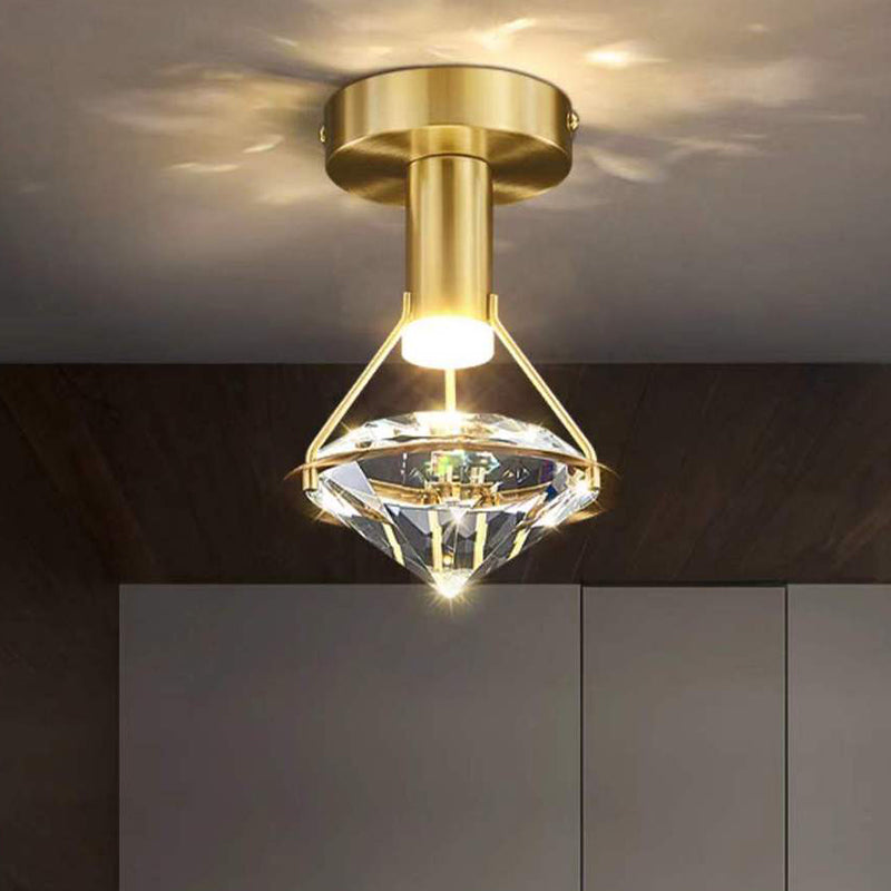 Lustre semi-encastré moderne en fer à cylindre conique en diamant de luxe avec cristaux LED pour chambre 