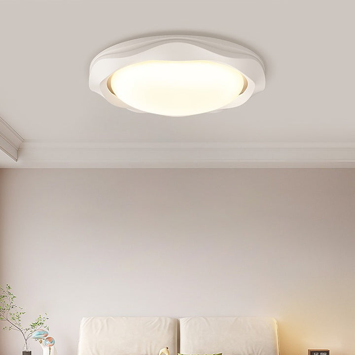 Plafonnier LED rond en fer PE à vague crème scandinave contemporaine pour chambre 
