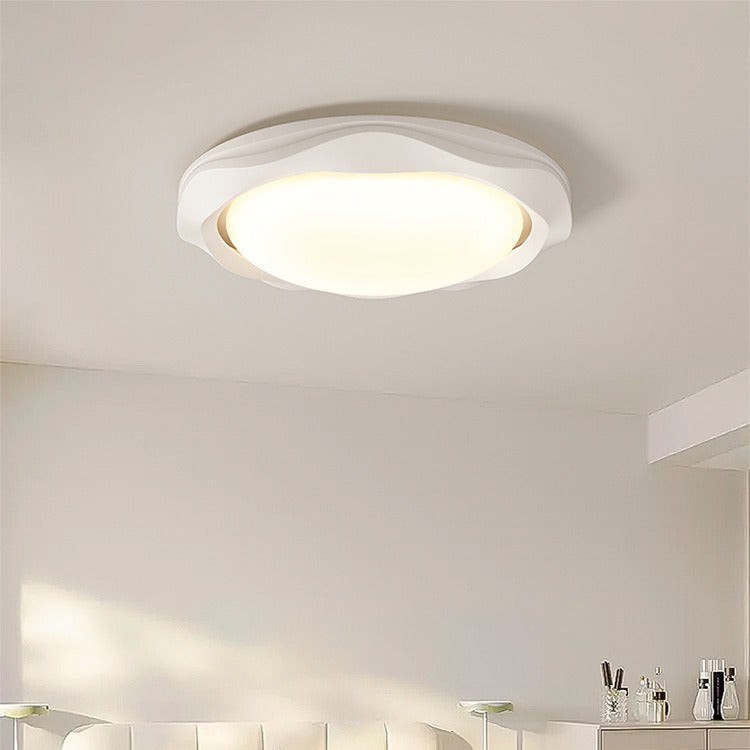 Plafonnier LED rond en fer PE à vague crème scandinave contemporaine pour chambre 