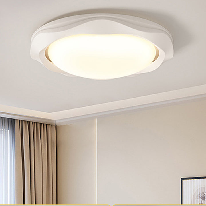 Plafonnier LED rond en fer PE à vague crème scandinave contemporaine pour chambre 