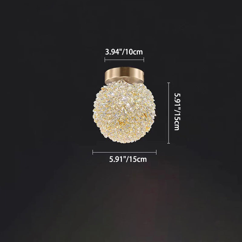 Moderno Lujo Hortensia Redonda Orbe Herrajes Cristal 1-Luz Semi-Empotrado Montaje de Techo Para Pasillo 