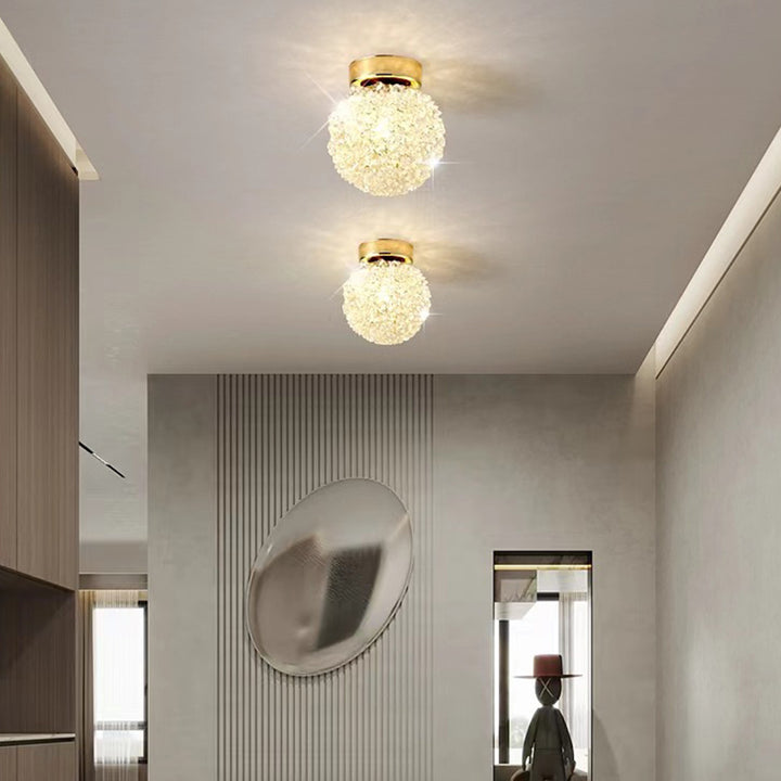 Moderno Lujo Hortensia Redonda Orbe Herrajes Cristal 1-Luz Semi-Empotrado Montaje de Techo Para Pasillo 