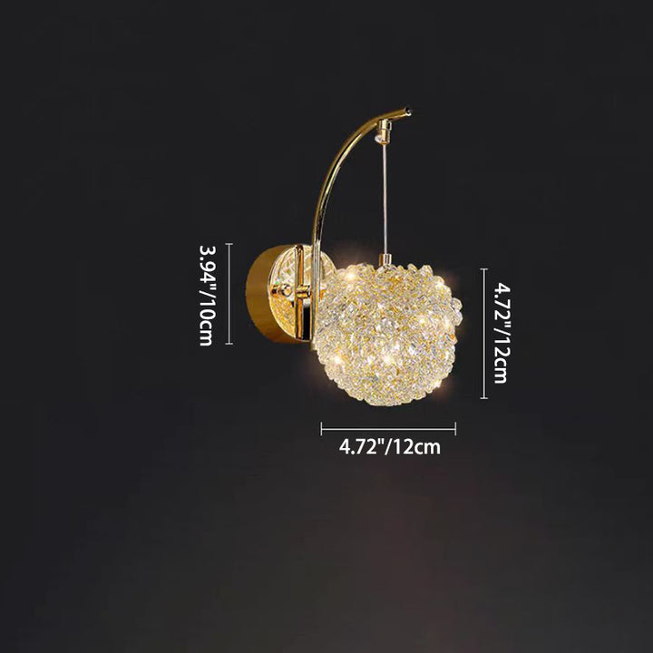 Lampe applique murale à 1 lumière en cristal avec orbe ronde en hortensia de luxe moderne pour chambre 