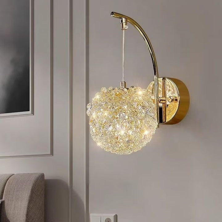 Lampe applique murale à 1 lumière en cristal avec orbe ronde en hortensia de luxe moderne pour chambre 