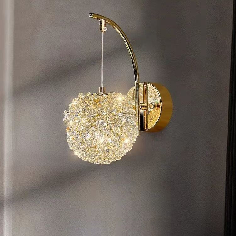 Lampe applique murale à 1 lumière en cristal avec orbe ronde en hortensia de luxe moderne pour chambre 