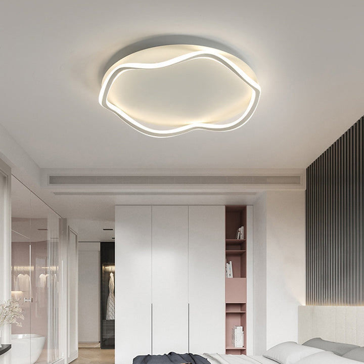 Luz de techo LED montada al ras de aluminio y hierro con ondas redondas nórdicas contemporáneas para dormitorio 