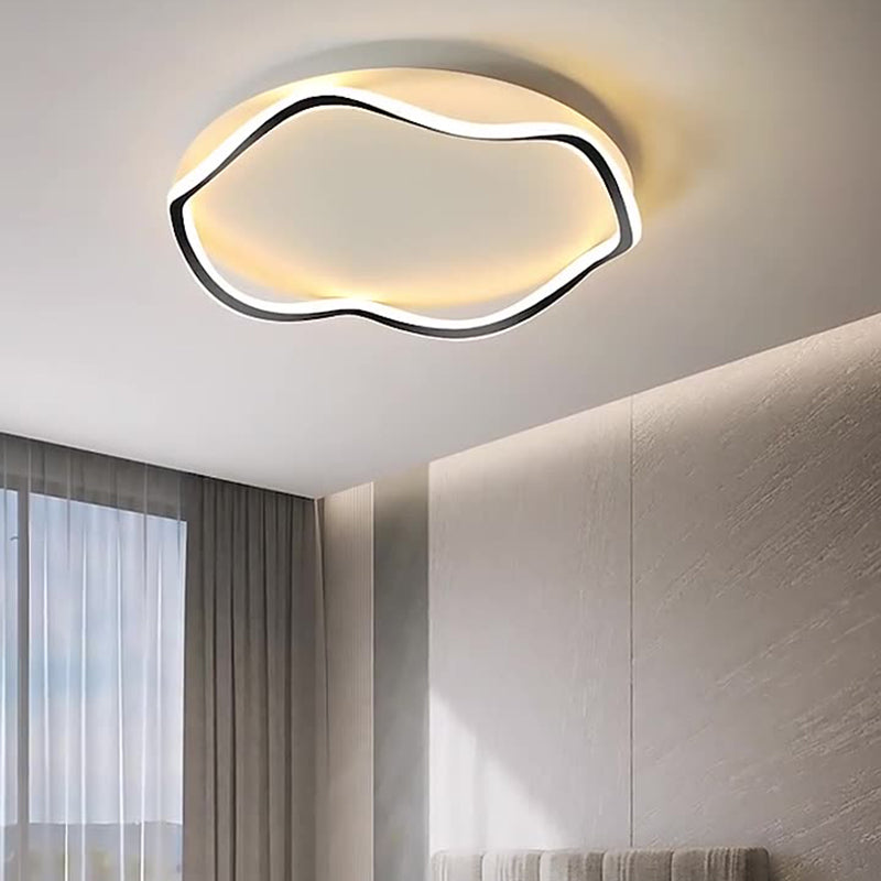 Luz de techo LED montada al ras de aluminio y hierro con ondas redondas nórdicas contemporáneas para dormitorio 