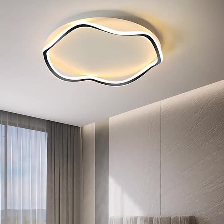 Luz de techo LED montada al ras de aluminio y hierro con ondas redondas nórdicas contemporáneas para dormitorio 
