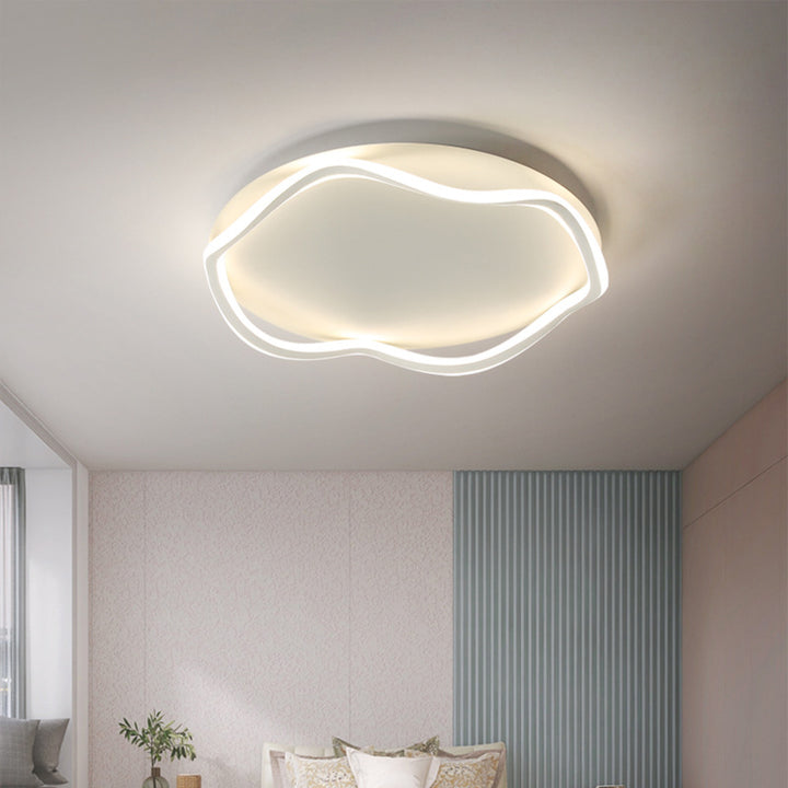Luz de techo LED montada al ras de aluminio y hierro con ondas redondas nórdicas contemporáneas para dormitorio 