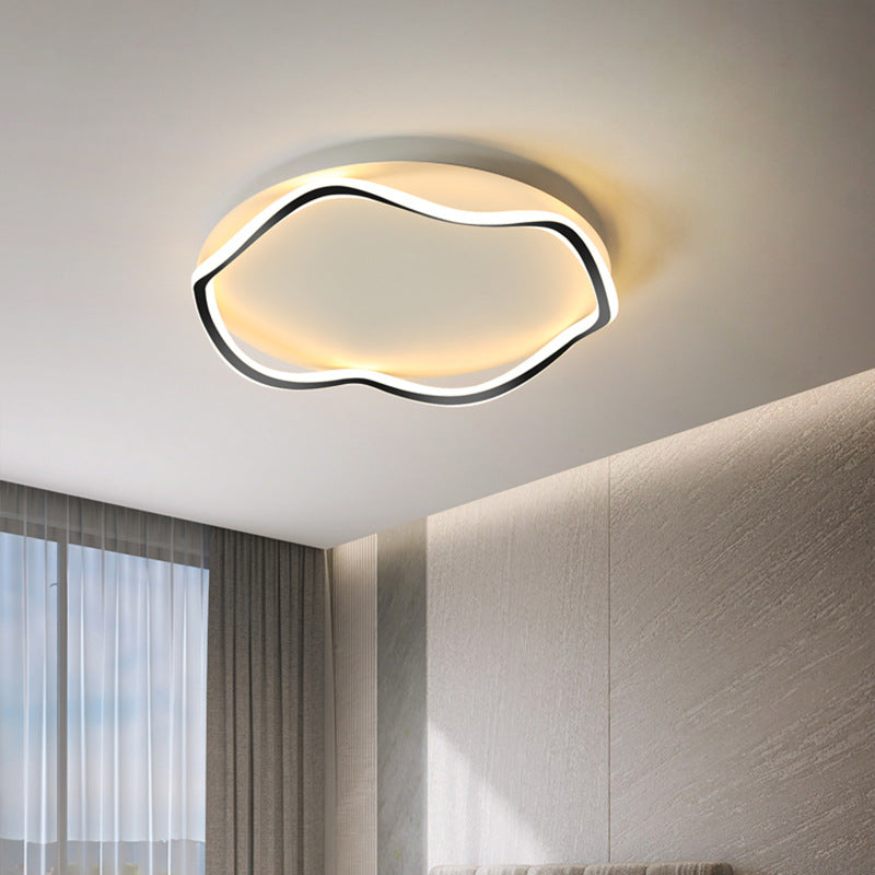 Luz de techo LED montada al ras de aluminio y hierro con ondas redondas nórdicas contemporáneas para dormitorio 