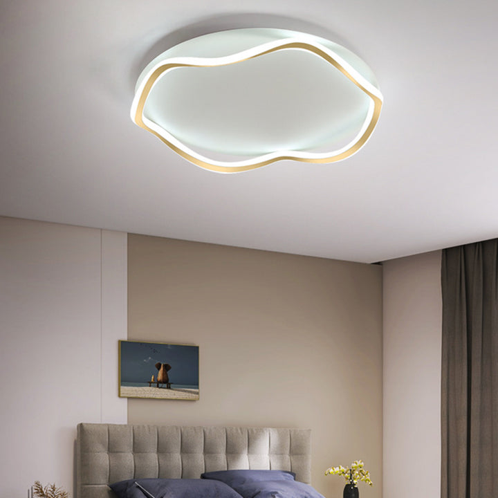 Luz de techo LED montada al ras de aluminio y hierro con ondas redondas nórdicas contemporáneas para dormitorio 
