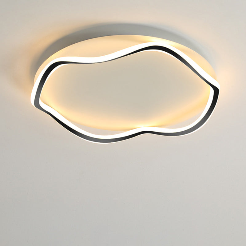 Luz de techo LED montada al ras de aluminio y hierro con ondas redondas nórdicas contemporáneas para dormitorio 