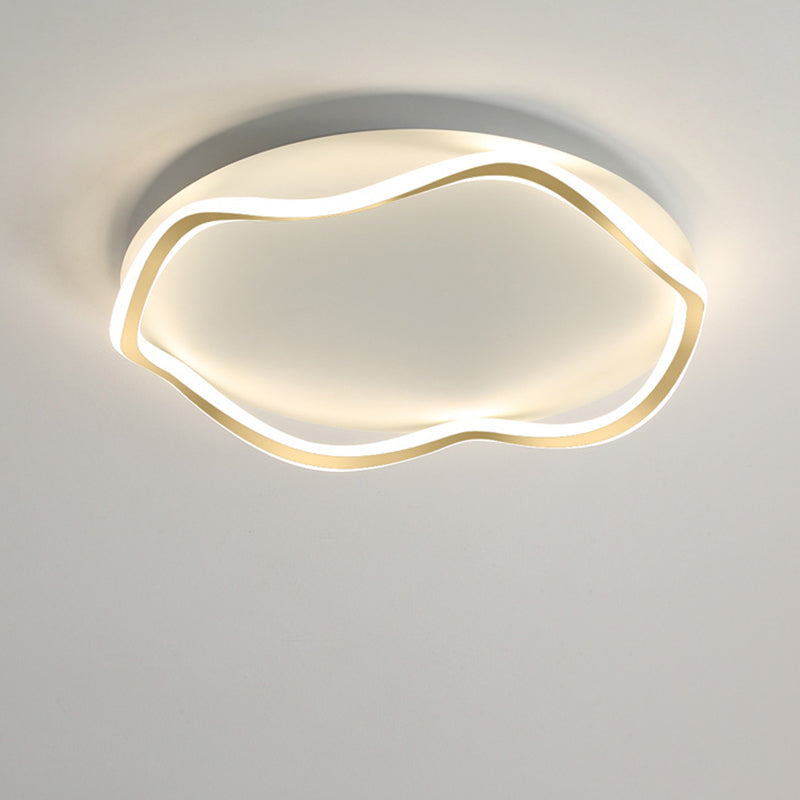 Luz de techo LED montada al ras de aluminio y hierro con ondas redondas nórdicas contemporáneas para dormitorio 