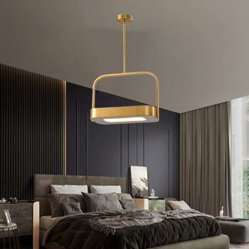 Lámpara colgante LED de acrílico y hierro con forma rectangular minimalista moderna para dormitorio 