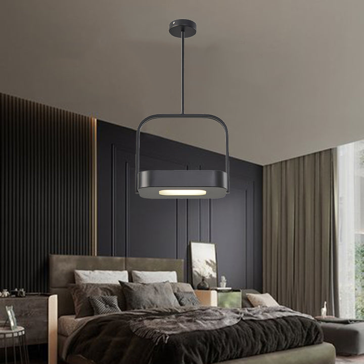 Lámpara colgante LED de acrílico y hierro con forma rectangular minimalista moderna para dormitorio 