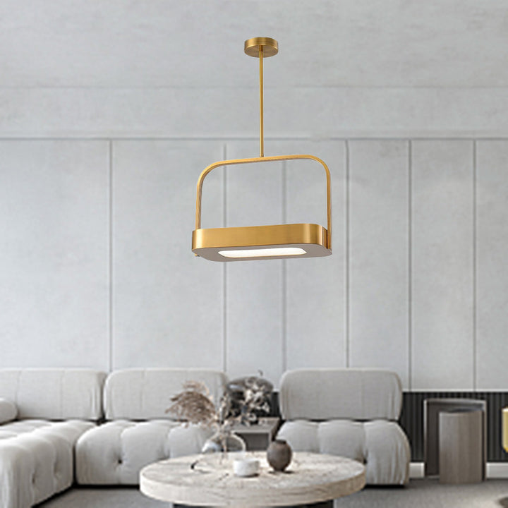 Lámpara colgante LED de acrílico y hierro con forma rectangular minimalista moderna para dormitorio 
