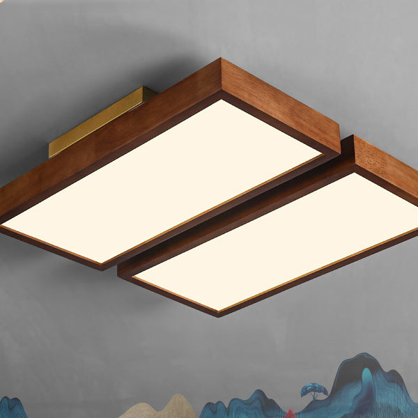 Éclairage LED semi-encastré rectangulaire en bois de caoutchouc acrylique chinois traditionnel pour salon 
