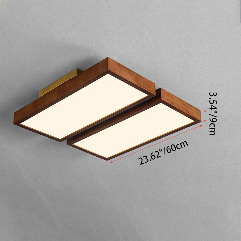 Éclairage LED semi-encastré rectangulaire en bois de caoutchouc acrylique chinois traditionnel pour salon 
