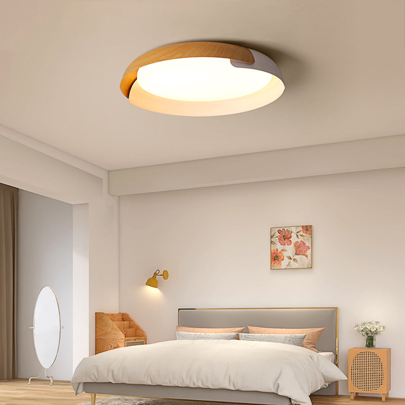 Moderne minimalistische Holzkunst runde Eisen Acryl LED Deckenleuchte für Schlafzimmer 