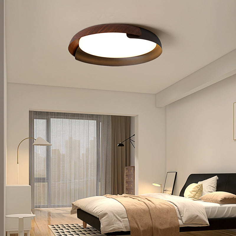 Moderne minimalistische Holzkunst runde Eisen Acryl LED Deckenleuchte für Schlafzimmer 
