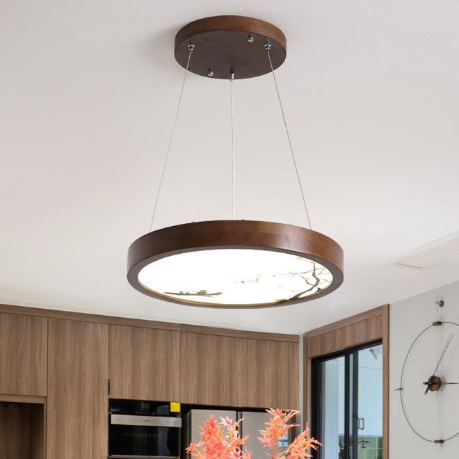 Traditional Vintage Round Solid Wood Acrylic LED Chandelier For Living Room