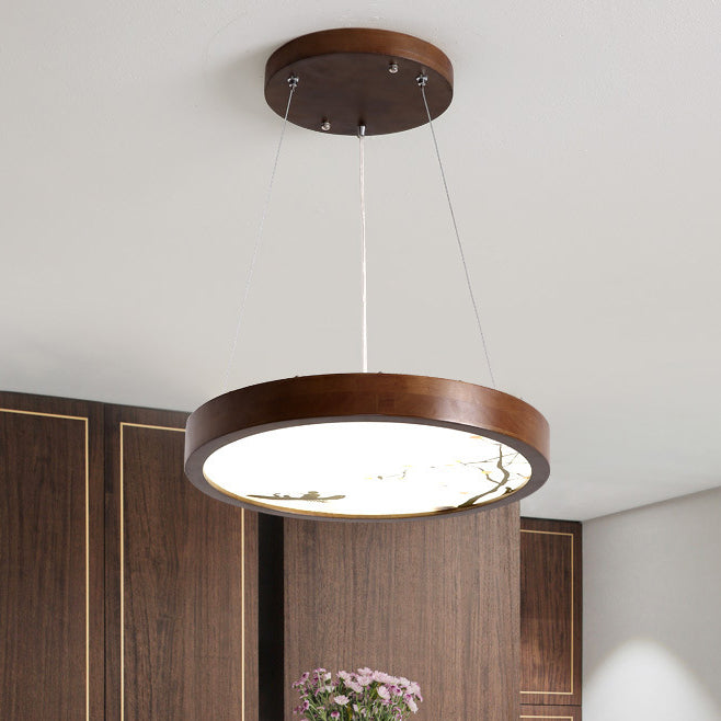 Traditional Vintage Round Solid Wood Acrylic LED Chandelier For Living Room