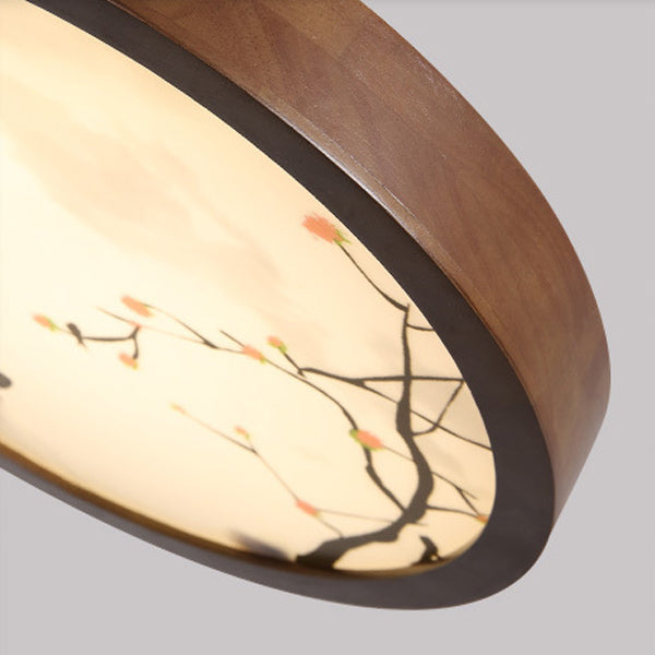 Traditional Vintage Round Solid Wood Acrylic LED Chandelier For Living Room