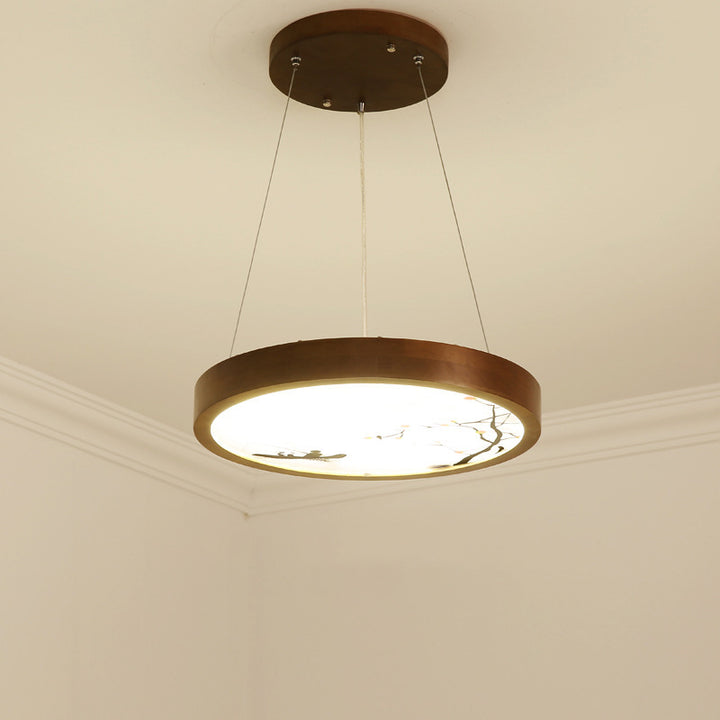 Traditional Vintage Round Solid Wood Acrylic LED Chandelier For Living Room
