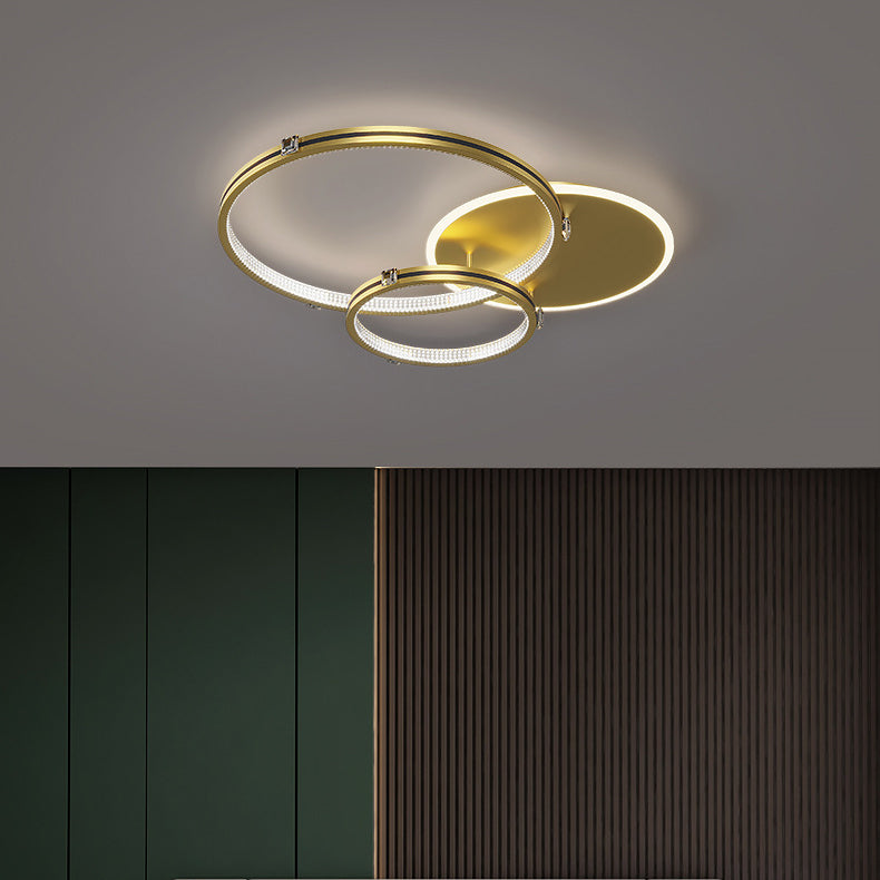 Contemporary Creative Round Circle Intersecting Iron Acrylic LED Flush Mount Ceiling Light For Bedroom
