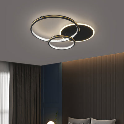 Contemporary Creative Round Circle Intersecting Iron Acrylic LED Flush Mount Ceiling Light For Bedroom