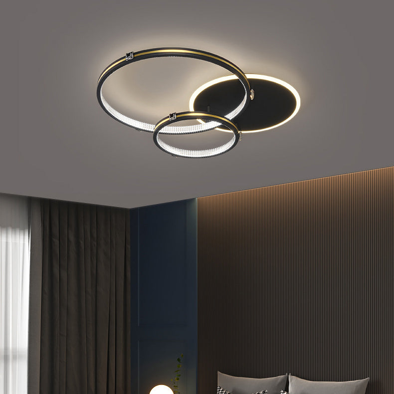 Contemporary Creative Round Circle Intersecting Iron Acrylic LED Flush Mount Ceiling Light For Bedroom