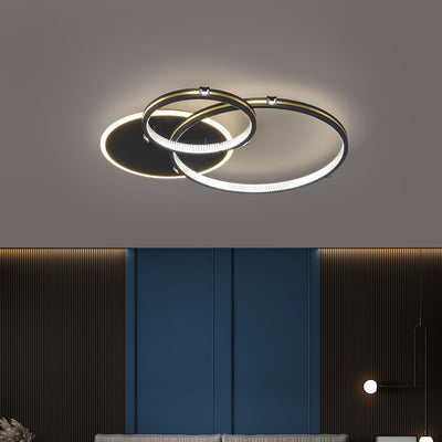 Contemporary Creative Round Circle Intersecting Iron Acrylic LED Flush Mount Ceiling Light For Bedroom