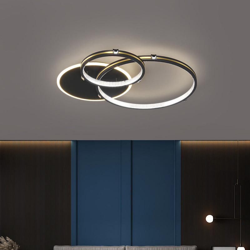 Contemporary Creative Round Circle Intersecting Iron Acrylic LED Flush Mount Ceiling Light For Bedroom