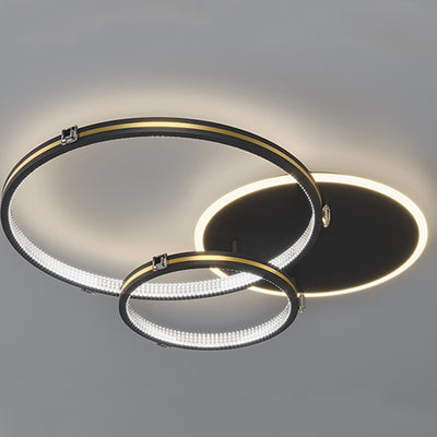 Contemporary Creative Round Circle Intersecting Iron Acrylic LED Flush Mount Ceiling Light For Bedroom