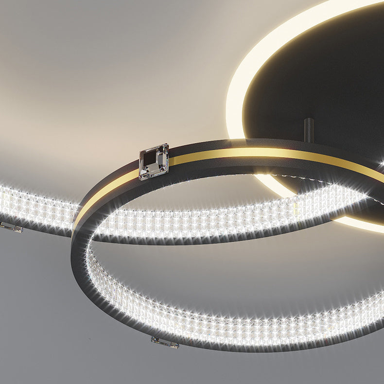 Contemporary Creative Round Circle Intersecting Iron Acrylic LED Flush Mount Ceiling Light For Bedroom