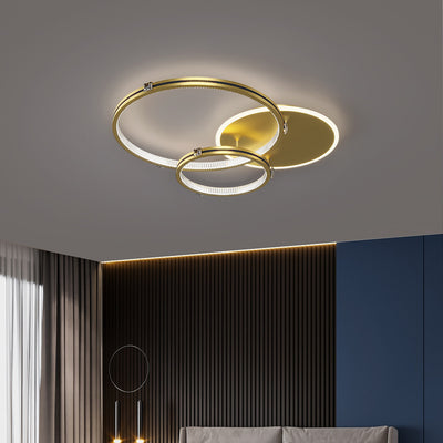 Contemporary Creative Round Circle Intersecting Iron Acrylic LED Flush Mount Ceiling Light For Bedroom