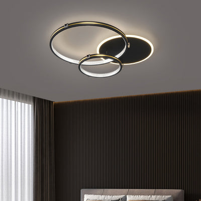 Contemporary Creative Round Circle Intersecting Iron Acrylic LED Flush Mount Ceiling Light For Bedroom