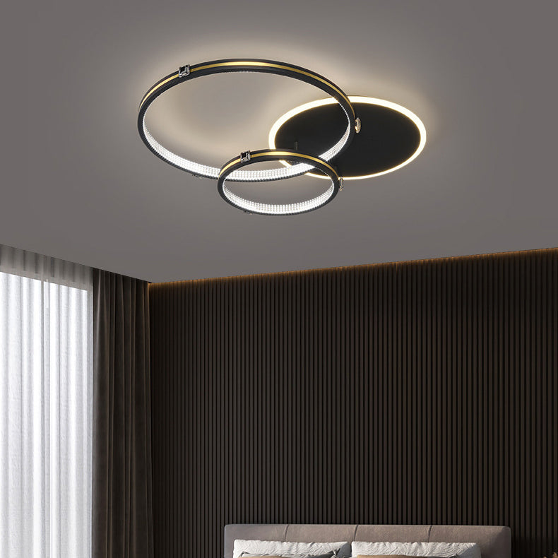 Contemporary Creative Round Circle Intersecting Iron Acrylic LED Flush Mount Ceiling Light For Bedroom