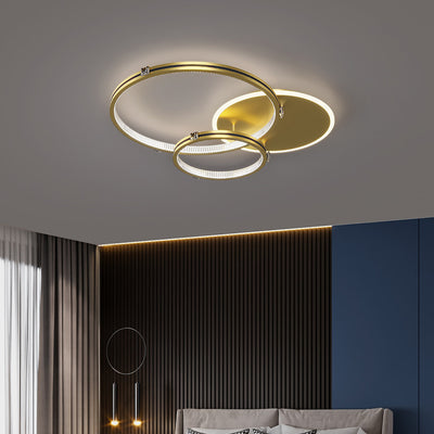 Contemporary Creative Round Circle Intersecting Iron Acrylic LED Flush Mount Ceiling Light For Bedroom