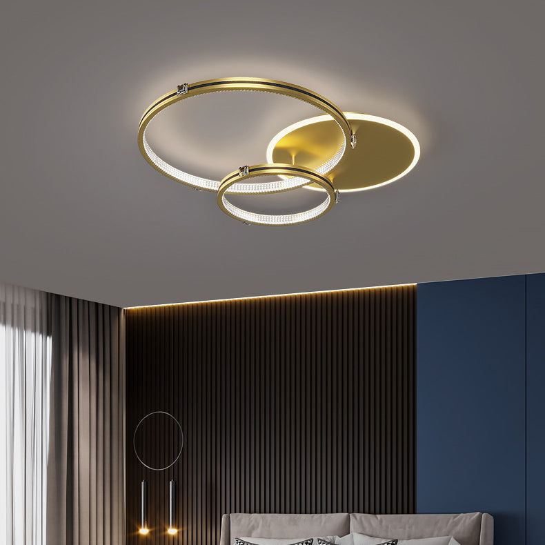 Contemporary Creative Round Circle Intersecting Iron Acrylic LED Flush Mount Ceiling Light For Bedroom