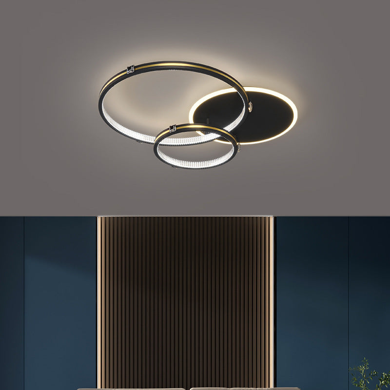 Contemporary Creative Round Circle Intersecting Iron Acrylic LED Flush Mount Ceiling Light For Bedroom