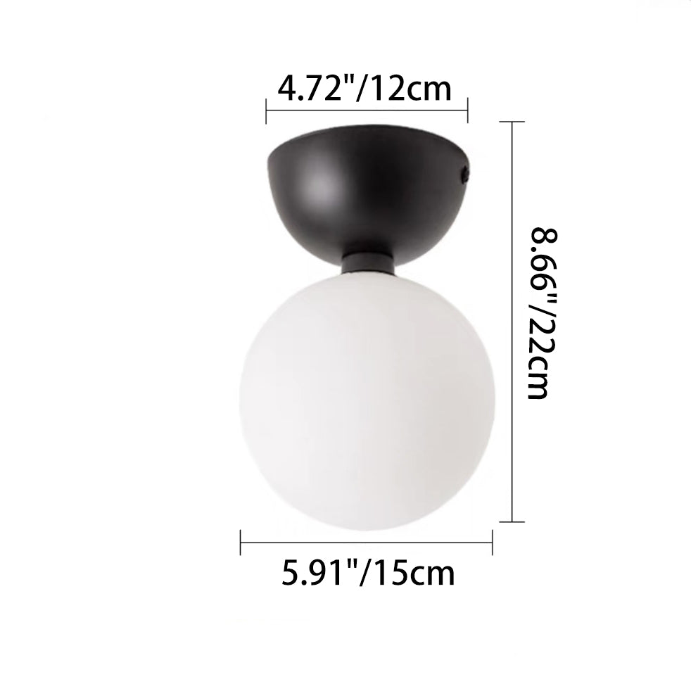 Plafonnier semi-encastré à 1 lumière en verre et fer, orbe ronde, haricot magique nordique contemporain pour couloir 