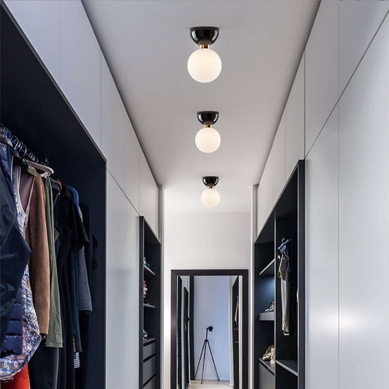 Luz de techo semi-empotrada de 1 luz de vidrio de hierro en forma de orbe redondo con frijol mágico nórdico contemporáneo para pasillo 