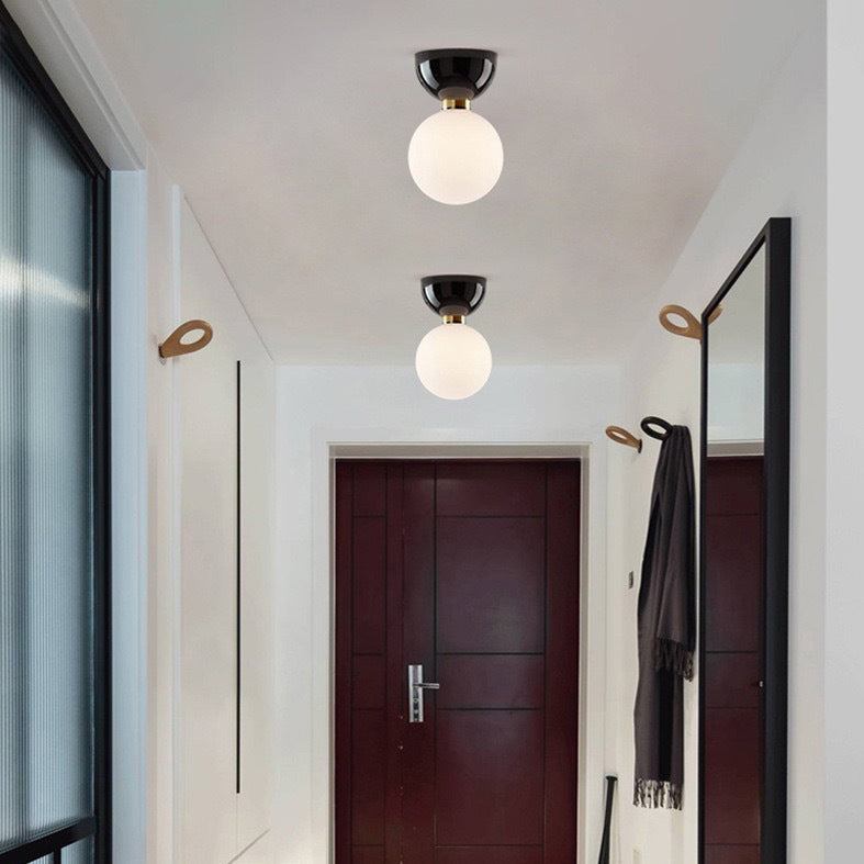 Luz de techo semi-empotrada de 1 luz de vidrio de hierro en forma de orbe redondo con frijol mágico nórdico contemporáneo para pasillo 