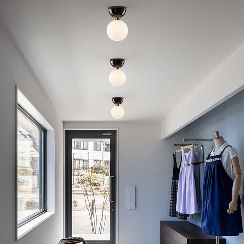 Luz de techo semi-empotrada de 1 luz de vidrio de hierro en forma de orbe redondo con frijol mágico nórdico contemporáneo para pasillo 