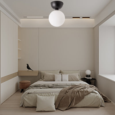 Luz de techo semi-empotrada de 1 luz de vidrio de hierro en forma de orbe redondo con frijol mágico nórdico contemporáneo para pasillo 