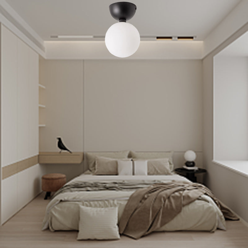 Luz de techo semi-empotrada de 1 luz de vidrio de hierro en forma de orbe redondo con frijol mágico nórdico contemporáneo para pasillo 