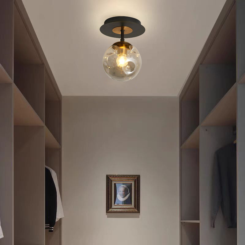 Contemporary Nordic Round Orb Iron Glass 1/3/5 Light Semi-Flush Mount Ceiling Light For Hallway