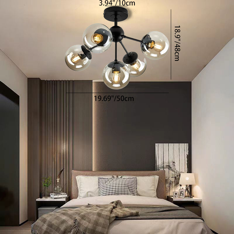 Contemporary Nordic Round Orb Iron Glass 1/3/5 Light Semi-Flush Mount Ceiling Light For Hallway